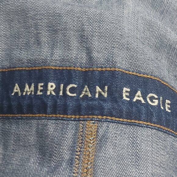 AÈ American Eagle Raw Hem Denim Halter Coverall Dress L Classic Preppy Festival - Picture 7 of 9